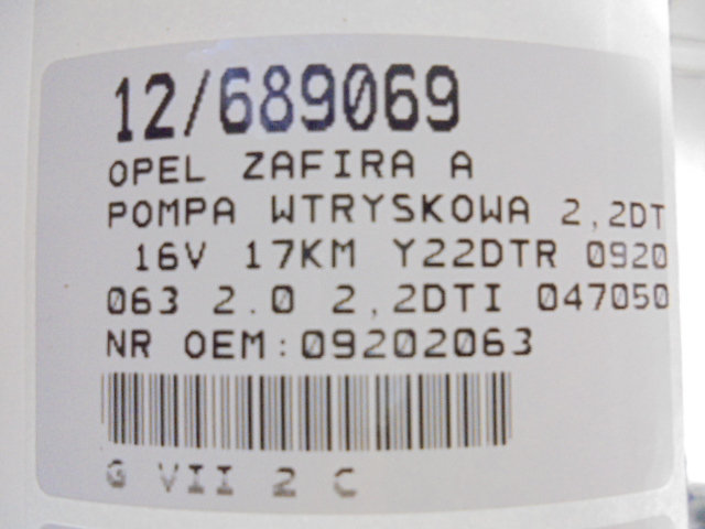 фото №11, Opel zafira a насос впрыскивающий 09202063 2,0 2,2dti 0470504203
