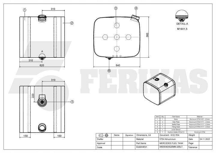 фото №8, Новий aluminiowy бак пального mercedes benz 200l a4054700201