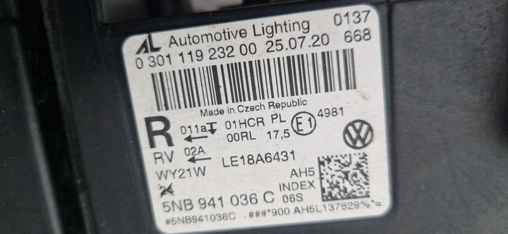 фото №11, Vw tiguan ii 2 рестайлінг повний led лампа передня права