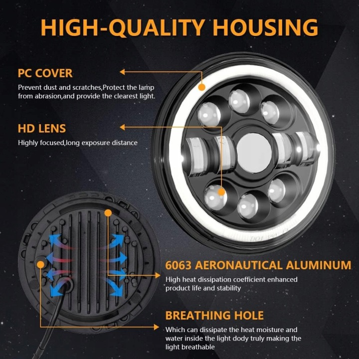 фото №6, Led фары 7" 150w 15000lm 3000k+6000k 4 tryby, drl, do jeep, hummer