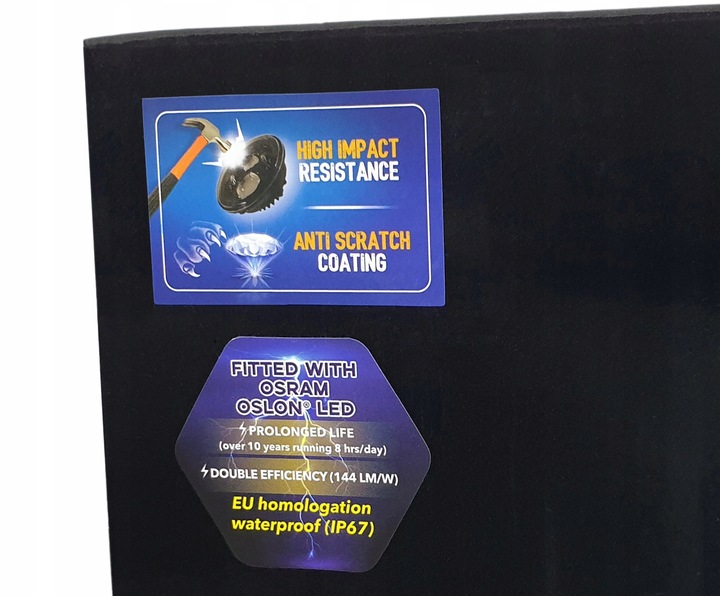 фото №9, Лампа 7 дюймов led osram 144 lm/w anti-scratch e гомологация перед хром