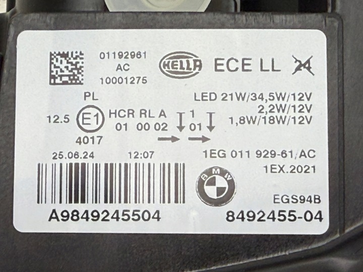 фото №12, Bmw f20 f21 лампа led левая новая оригинал 8492455