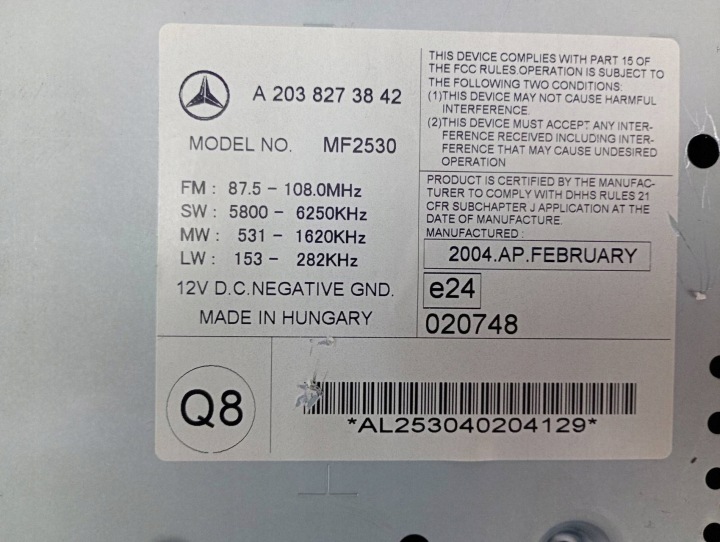 фото №14, Магнітола автомагнітола (радіо, програвач) mercedes c w203 a2038273842