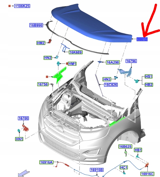 фото №1, Капот кришка двигуна ford edge mk2 2018- оригінальний номер