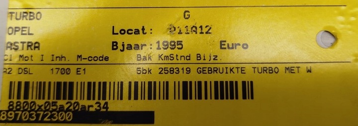 фото №7, Турбонагнітач opel astra 1,7 8970372300 vi72 9209