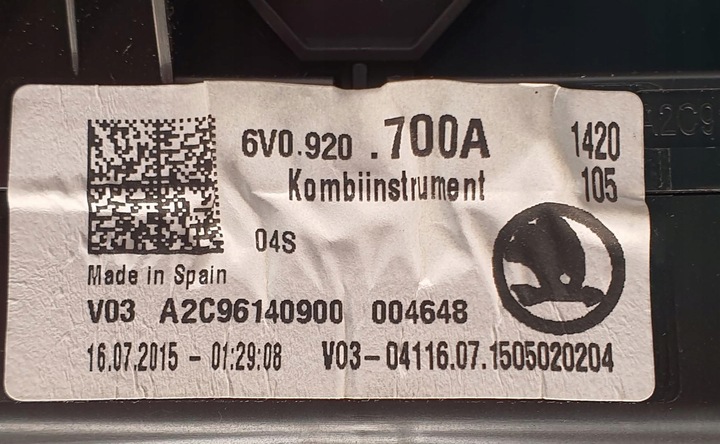фото №6, Спидометр skoda fabia 3 iii 1.0 mpi 6v0920700a евро