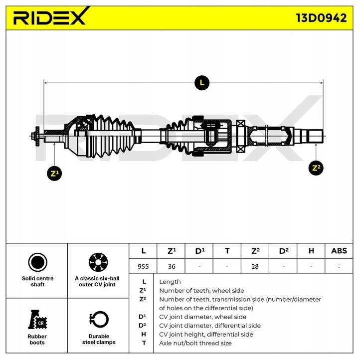 фото №12, Вал привідний ridex 13d0942 передній праве do volvo v50 545 c70 ii cabrio