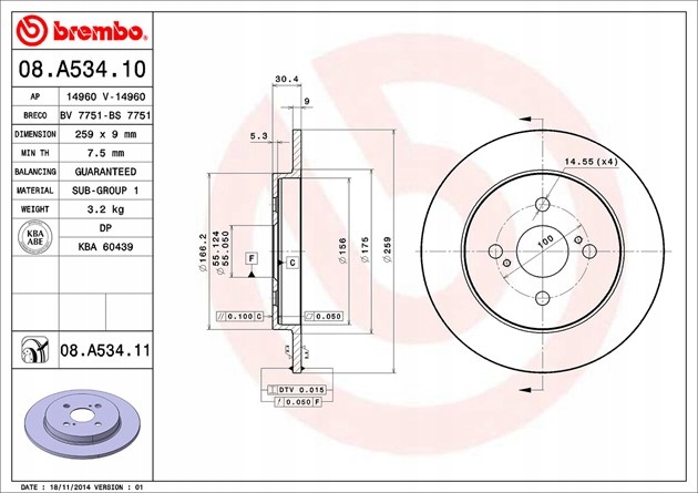 фото №3, Brembo 08.a534.11 диск тормозная