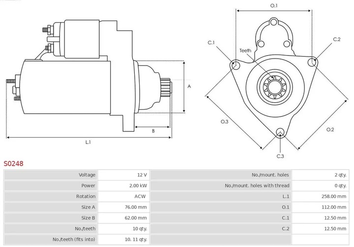 фото №5, Ast s0248 стартер 12v audi a3/tt/ford galaxy/se