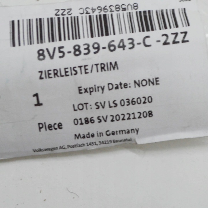 фото №7, Audi a3 sportback 8v планка скла двері задніх лівих 8v5839643c2zz oem