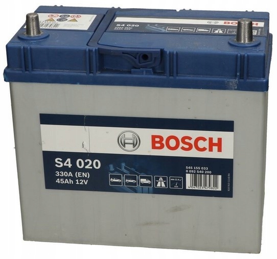 АКУМУЛЯТОР BOSCH S4 45AH 330A 45 AH CIENKA КЛЕМА DOSTAWA ЗАМІНА 0092S40200