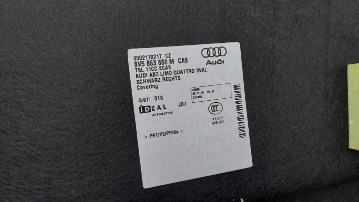 фото №13, Audi a3 s3 8v 16-20 карта багажника ліва праве usa sedan