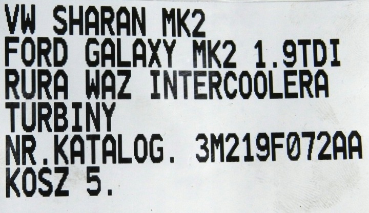 фото №6, Труба інтеркулер sharan galaxy 1.9tdi 3m219f072aa