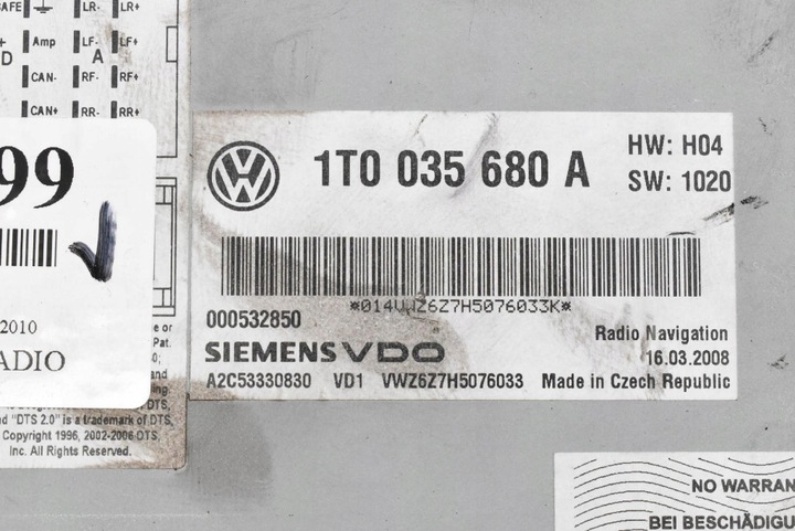 фото №6, Радіо радіопрогравач 1t0035680a cd навігація vw passat b6 05-10