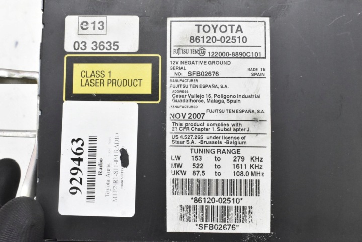 фото №7, Магнитола автомагнитола (радио, проигрыватель) 86120-02510 cd mp3 rds toyota auris 1 i 06-09