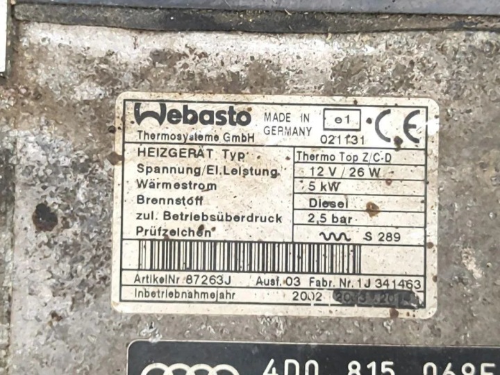 фото №8, Вебасто audi a8 d2 4d2, 4d8 4d0815069e 3.3l дизель 2002