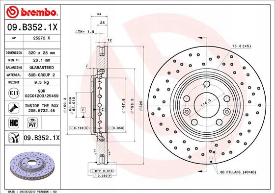 фото №2, Диск ham. передняя xtra 09.b352.1x brembo
