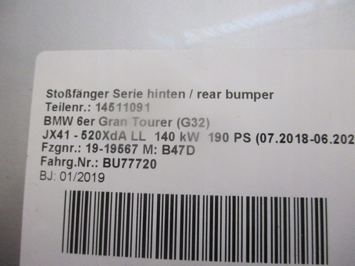фото №5, Бампер bmw 6 g32 gt 6x pdc зад задний
