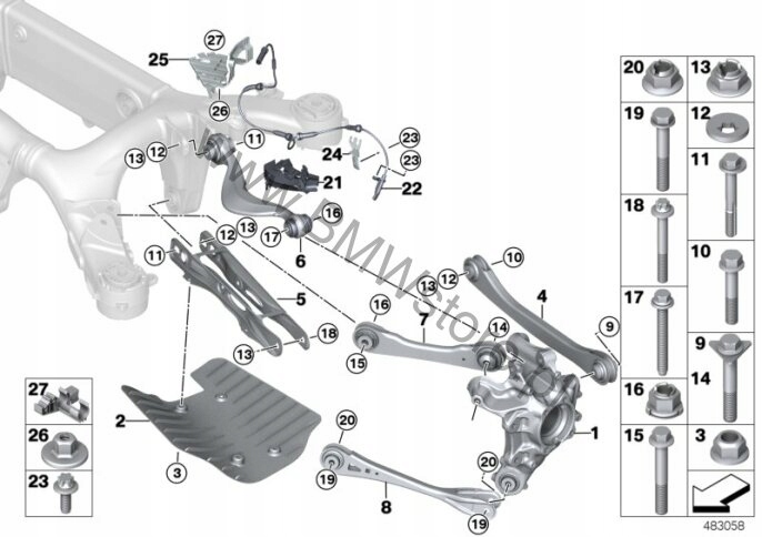 фото №13, Bmw 7 g11 g12 поворотна опора права зад задня 6865662 ричаги 3штуки сторона комплект