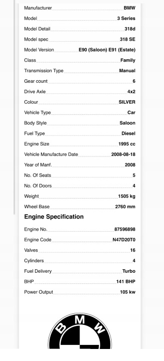 фото №11, Двигатель комплектный n47d20a n47 bmw 2.0 seria 3 e90 e91 318d 105kw 143ps 2008