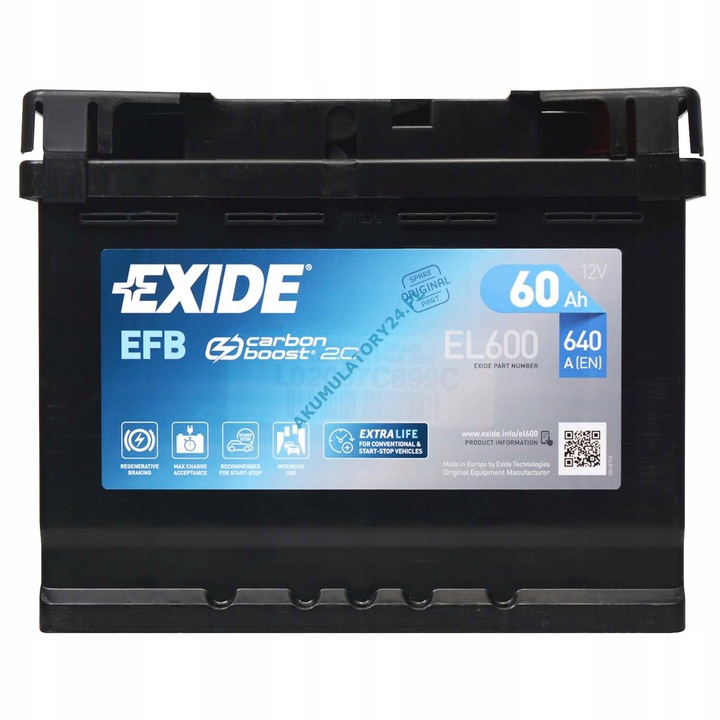 EXIDE EL600 60AH 640A EFB СТАРТ-STOP