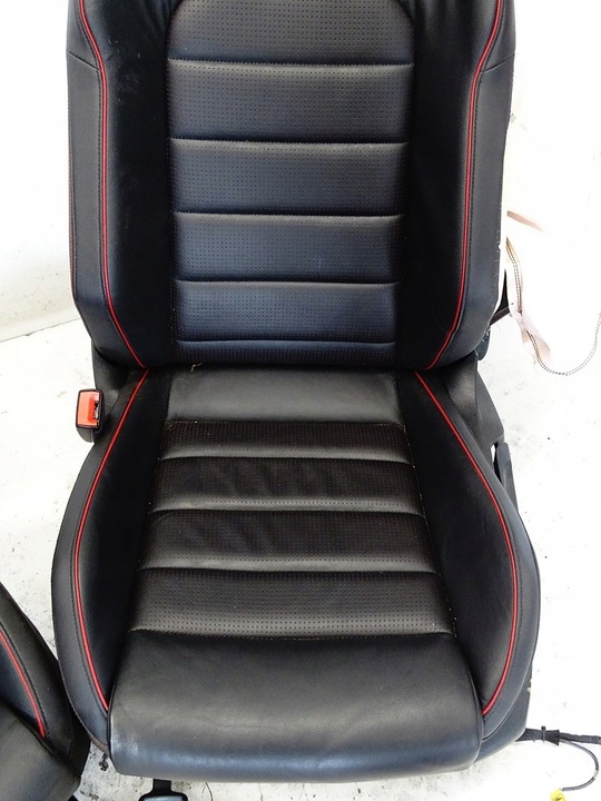 фото №12, Сиденье правые перед переднее чёрная кожа красная nić vw golf vii 7 gti 5d