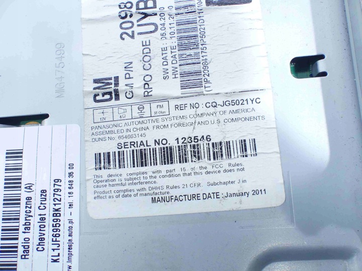 фото №9, Радіо заводські chevrolet cruze i 08-12 20984175