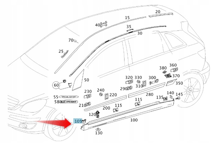 фото №1, Клипса монтаж планки пороговой mercedes b класс w245