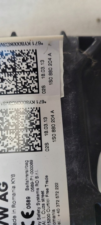 фото №3, Подушка пасажира з штекер подушка безпеки vw up mii 1s0880204a оригінал демонтаж