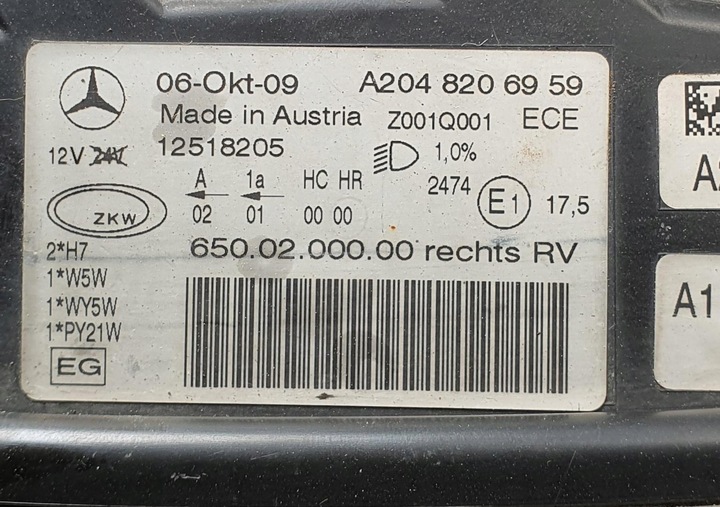 фото №11, Лампа правая передняя перед mercedes glk x204 евро