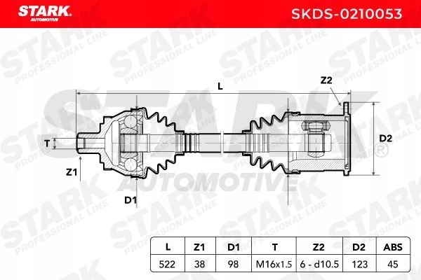 фото №9, Stark skds-0210053 wał привідний перед ліва do audi a4 avant 8ed, b7