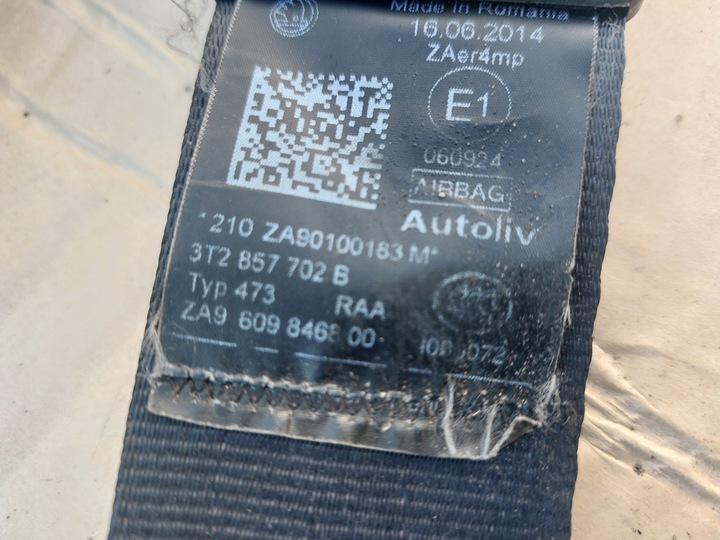 фото №10, Skoda superb ii 2 рестайлинг подушка безопасности подушка pas ремни 3t0880201g 3t0880204b