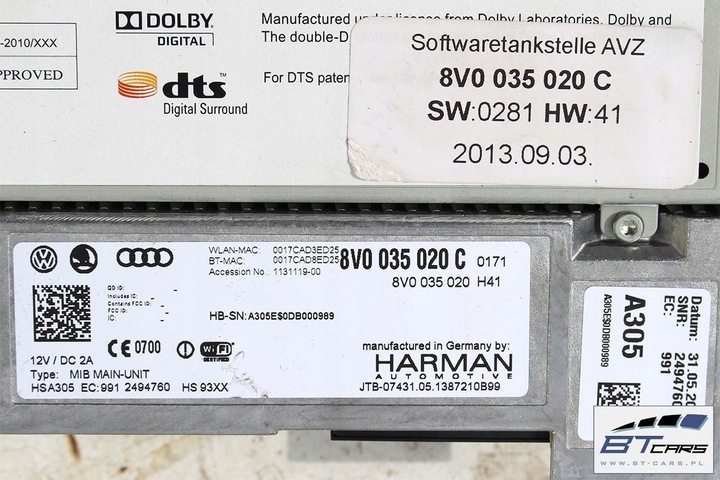 фото №8, Audi a3 набор mmi 3g+ монитор + считыватель mib + панель 8v0035020c 8v0919604a