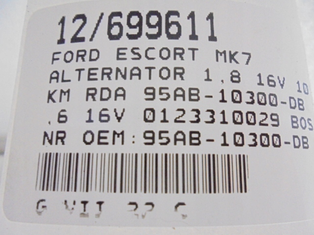 фото №7, Ford escort mk7 генератор 95ab-10300-db 1,6 16v 0123310029