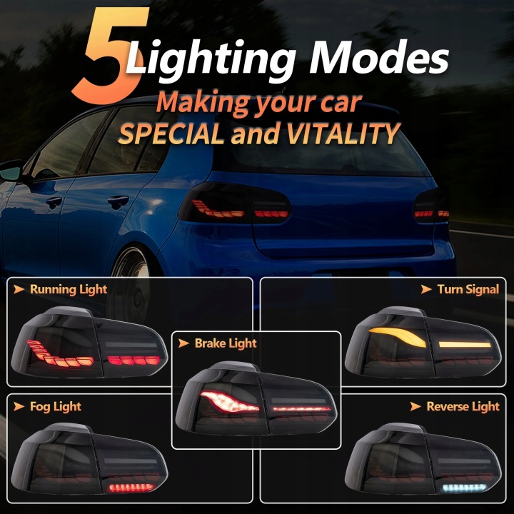 фото №8, Лампы задние kpl vland полный led oled gts тюнинг чёрный vw golf vi 6 5k0 2008-