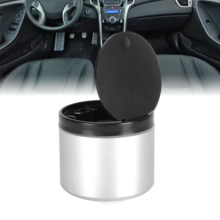 фото №9, Пепельница автомобильная корзина контейнер мусорница серебряный