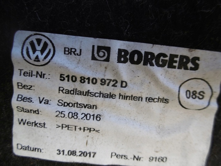 фото №5, Подкрылок правый зад vw golf sportsvan