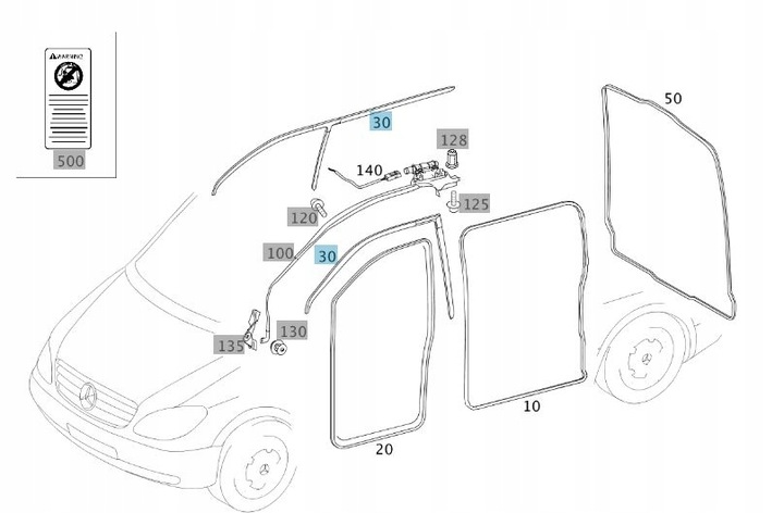 фото №1, Прокладка дверь сдвижных верхняя наружная p mercedes vito w639