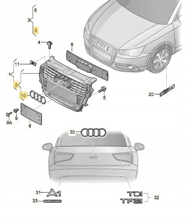 фото №7, Решітка радіатор vag audi a1 оригінальна запчастина 8x0853651t94