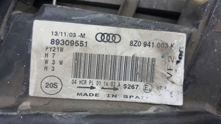 фото №8, Фара праве перед передня 8z0941003k audi a2 99-