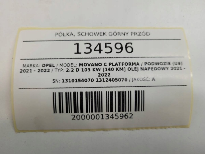 фото №16, Полка бардачок верхній opel movano c jumper boxer ducato 1310154070 1312405070