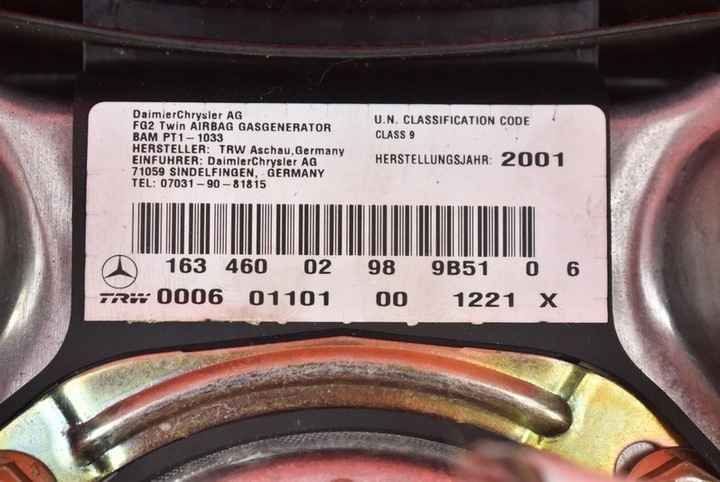 фото №9, Подушка безопасности подушка безопасности водителя 1634600298 mercedes ml w163 01-05