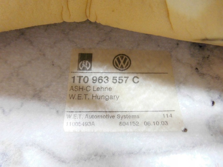 фото №12, Оббивка сидіння спинка водія vw touran 1t 2005r. ліва з підігрівом оригінал