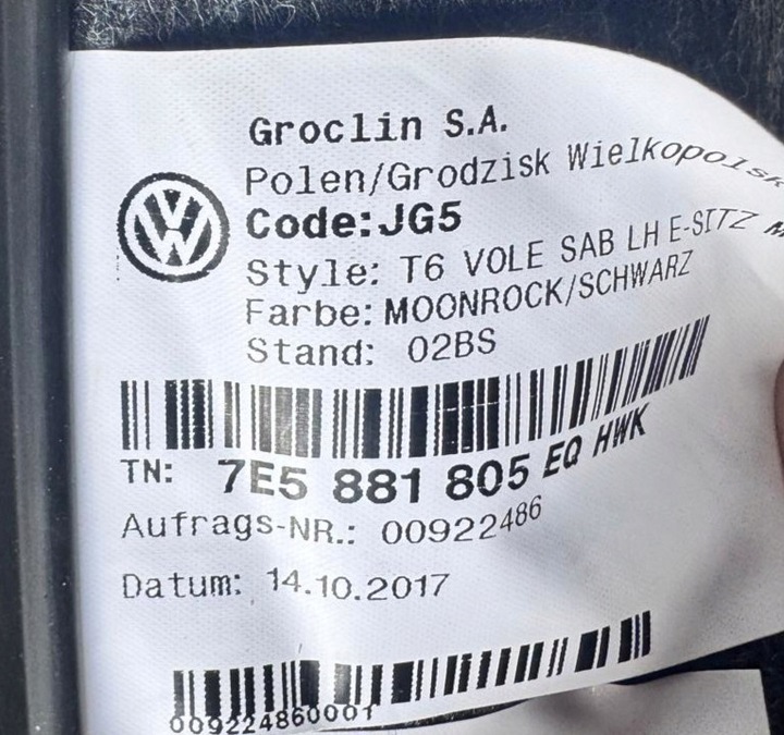 фото №6, Vw t5 t6 обивка чехол сиденье перед спинка сиденье moonrock/czarny