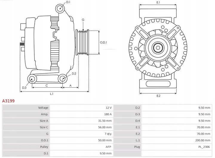 фото №6, As-pl a3199 генератор chrysler 300 c 3.0 05-12