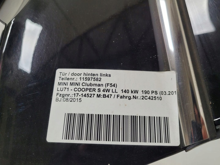 фото №7, Mini cooper f54 clubman 15- дверь левая зад задние