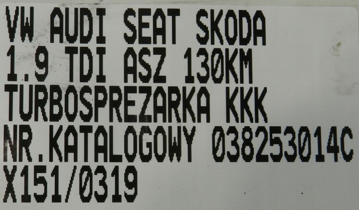 фото №7, Vw audi seat skoda 1.9tdi 130km asz турбина turbo турбонагнетатель 038253014c