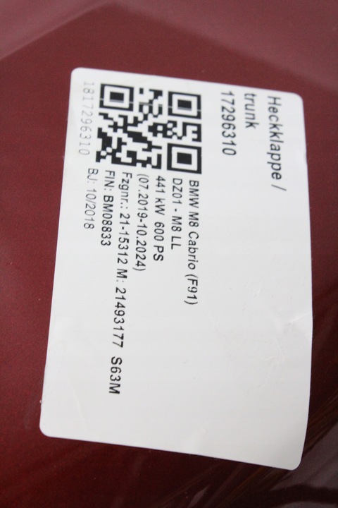 фото №5, Крышка зад багажника bmw g14 f91 m8 cabrio lip c1x