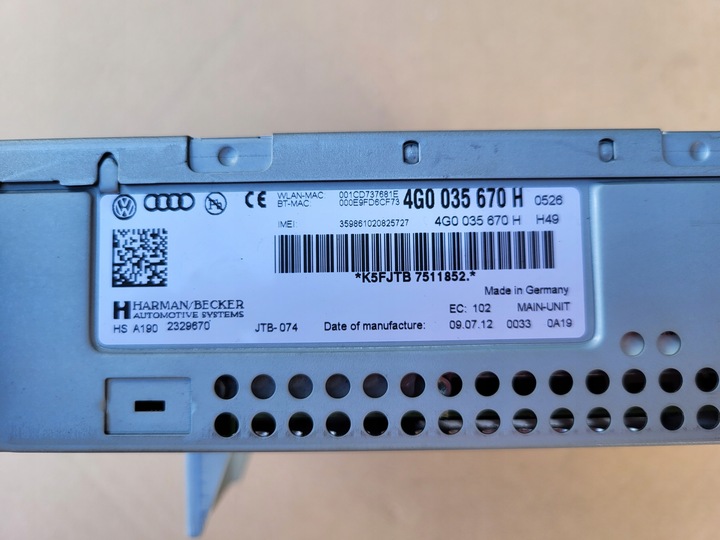 фото №6, Зчитувач навігація mulimedia mmi 3g audi a6 c7 a7 4g0035670h