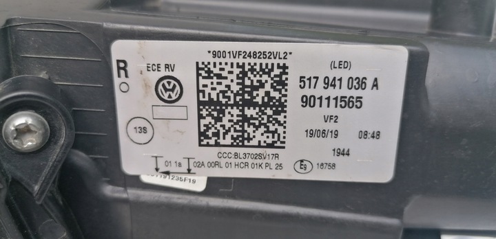 фото №13, Vw golf sportsvan рестайлинг полный led лампа правая перед 517941036a